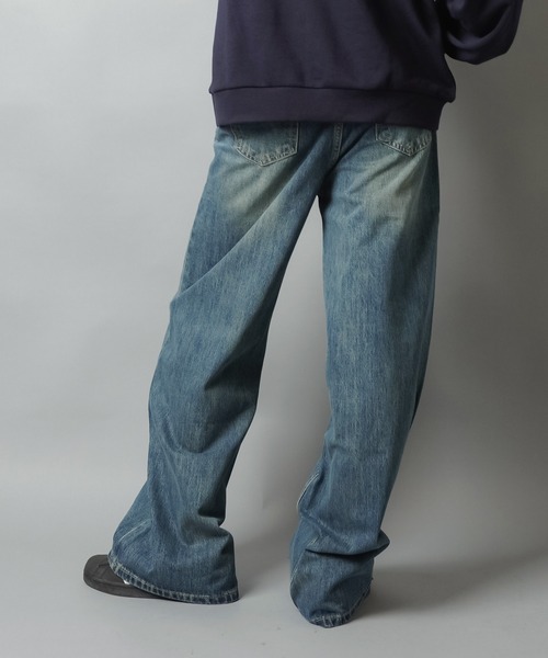 SPINNS(スピンズ)の「デニムワイドパンツ/ヒゲ加工/2サイズ展開(デニムパンツ・レディース・ブラック/ブルー・S/M)」の7枚目の写真