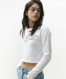 ルディア 3654 レタリング スリムフィット オフホワイト クロップ 長袖Tシャツ