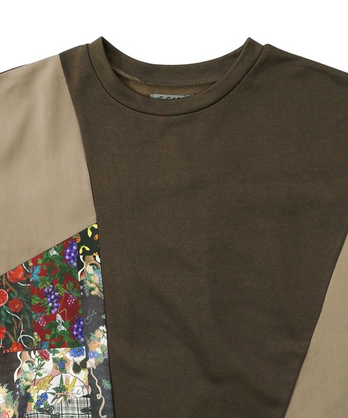 iS ScoLar（イズスカラー）の「553265：花蝶柄×無地リメイク風 異素材切替プルオーバー（Tシャツ/カットソー・レディース・ネイビー/ブラック/カーキ・M）」の17枚目の写真