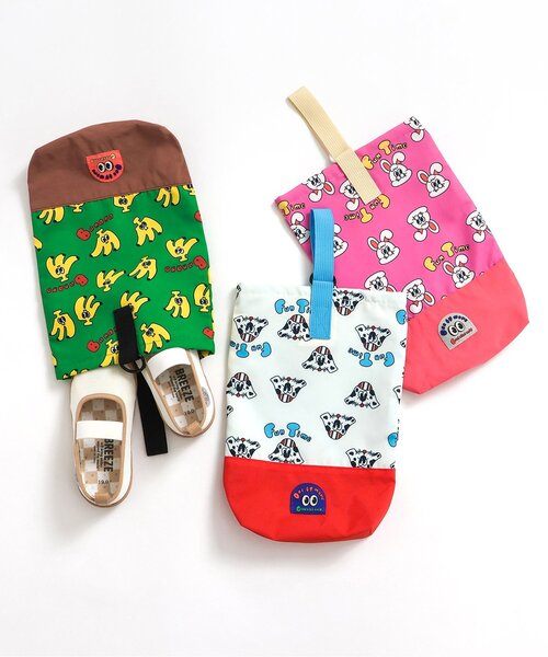 BREEZE（ブリーズ）の「one by more　シューズバッグ（エコバッグ/サブバッグ・キッズ・ピンク/グリーン/オフホワイト・FREE）」の4枚目の写真