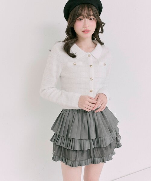 OLIVE des OLIVE（オリーブデオリーブ）の「プリーツティアードミニスカート（スカート・レディース・チャコールグレー/オフホワイト/ブラック・FREE）」の3枚目の写真