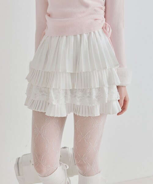 OLIVE des OLIVE（オリーブデオリーブ）の「プリーツティアードミニスカート（スカート・レディース・チャコールグレー/オフホワイト/ブラック・FREE）」の11枚目の写真