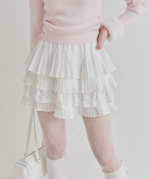 OLIVE des OLIVE（オリーブデオリーブ）の「プリーツティアードミニスカート（スカート・レディース・チャコールグレー/オフホワイト/ブラック・FREE）」の12枚目の写真