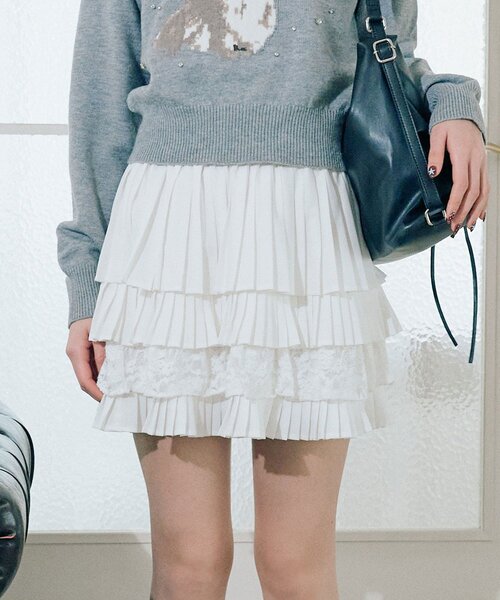 OLIVE des OLIVE（オリーブデオリーブ）の「プリーツティアードミニスカート（スカート・レディース・チャコールグレー/オフホワイト/ブラック・FREE）」の17枚目の写真