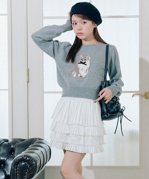 OLIVE des OLIVE（オリーブデオリーブ）の「プリーツティアードミニスカート（スカート・レディース・チャコールグレー/オフホワイト/ブラック・FREE）」の19枚目の写真