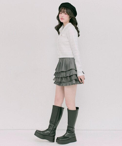 OLIVE des OLIVE（オリーブデオリーブ）の「プリーツティアードミニスカート（スカート・レディース・チャコールグレー/オフホワイト/ブラック・FREE）」の12枚目の写真