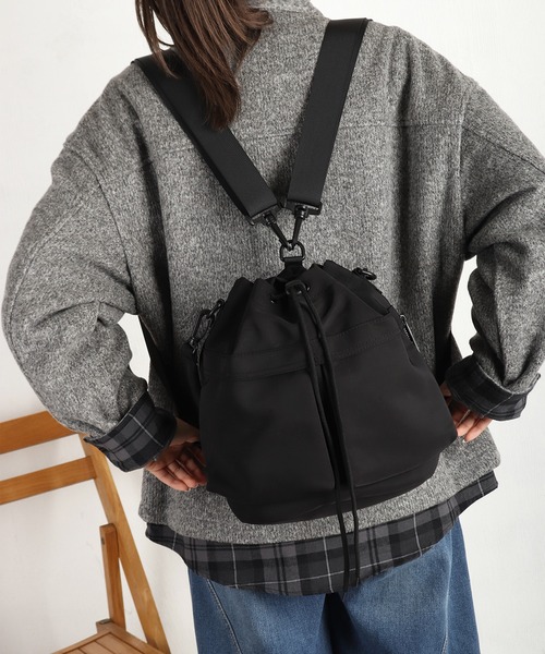 WESTSEA(ウエストシー)の「撥水 巾着バッグ ショルダー ミニリュック ハンドバッグ 3way(ショルダーバッグ・メンズ・ブラック・FREE)」の1枚目の写真