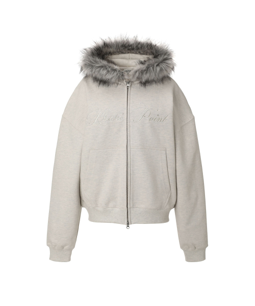 Lettering Fur Hood Zip-up (oatmeal)（パーカー）｜KHAKIPOINT