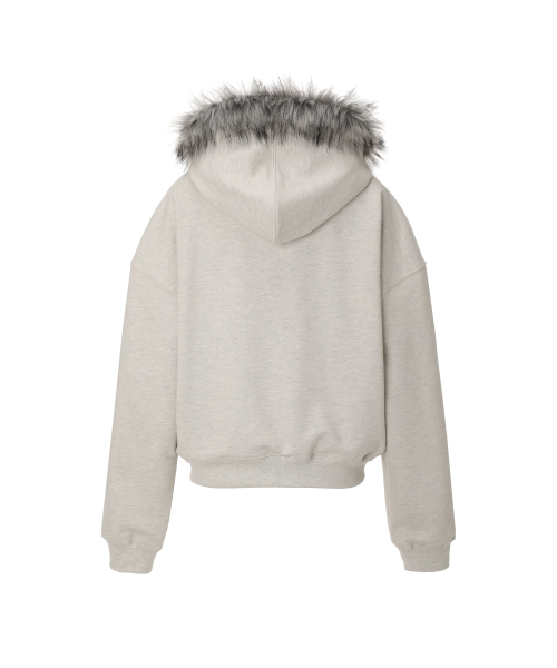 Lettering Fur Hood Zip-up (oatmeal)（パーカー）｜KHAKIPOINT