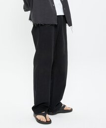 コットンリネンライクロングワイドバンディングパンツ[ブラック]