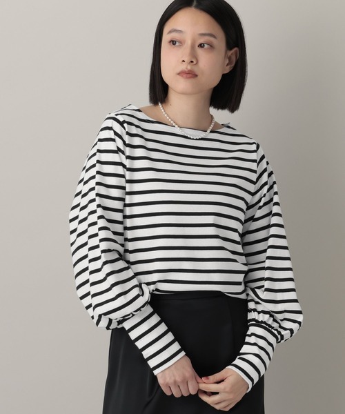 A part by（アパートバイ）の「ボーダーパフスリーブ_長袖（Tシャツ/カットソー・レディース・レッド/ブラック・FREE）」の4枚目の写真