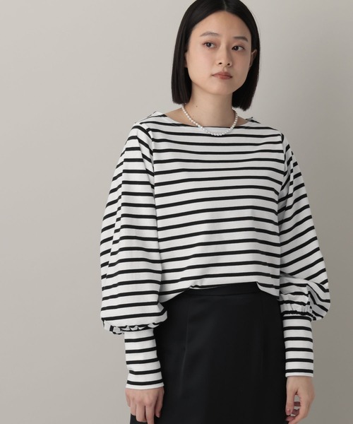 A part by（アパートバイ）の「ボーダーパフスリーブ_長袖（Tシャツ/カットソー・レディース・レッド/ブラック・FREE）」の5枚目の写真