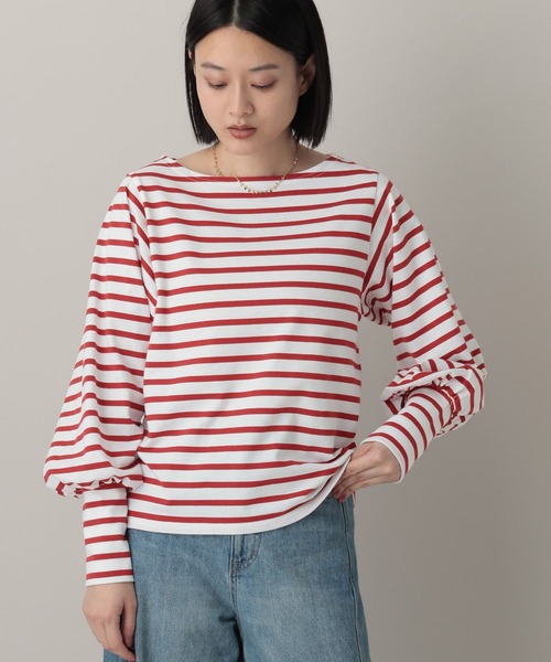 A part by（アパートバイ）の「ボーダーパフスリーブ_長袖（Tシャツ/カットソー・レディース・レッド/ブラック・FREE）」の8枚目の写真