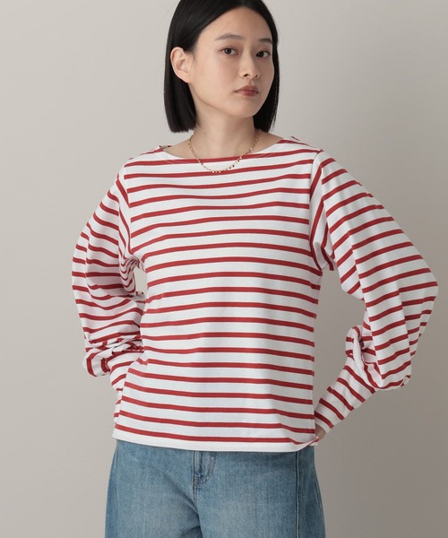 A part by（アパートバイ）の「ボーダーパフスリーブ_長袖（Tシャツ/カットソー・レディース・レッド/ブラック・FREE）」の9枚目の写真