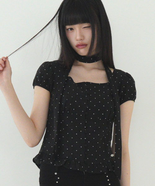 ILLIGO（イリゴ）の「リボンタイスクエアネックブラウスブラックドット（シャツ/ブラウス・レディース・その他・S/M）」の3枚目の写真