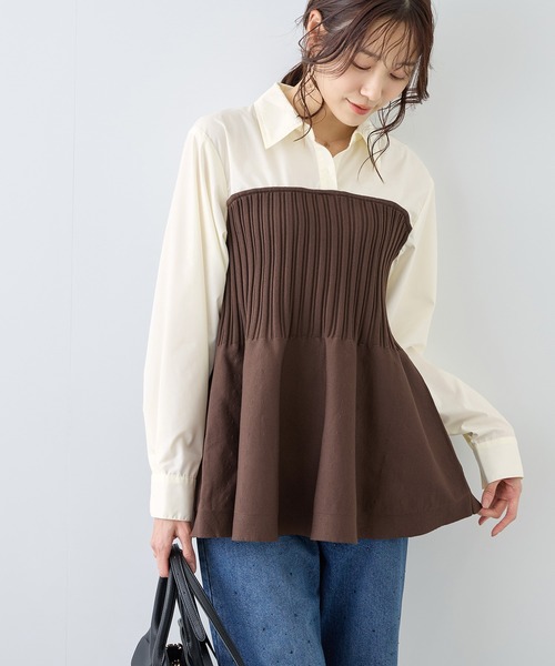 ROPE' PICNIC（ロペピクニック）の「シャツドッキングペプラムニット（シャツ/ブラウス・レディース・ブラック/ブラウン/ライトグレー・FREE）」の3枚目の写真