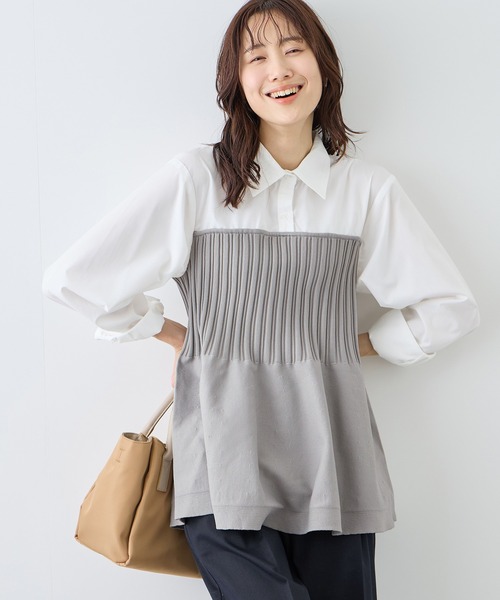 ROPE' PICNIC（ロペピクニック）の「シャツドッキングペプラムニット（シャツ/ブラウス・レディース・ブラック/ブラウン/ライトグレー・FREE）」の2枚目の写真