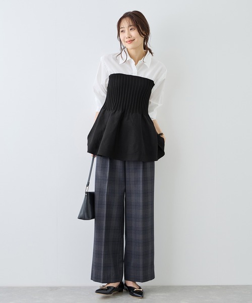 ROPE' PICNIC（ロペピクニック）の「シャツドッキングペプラムニット（シャツ/ブラウス・レディース・ブラック/ブラウン/ライトグレー・FREE）」の5枚目の写真