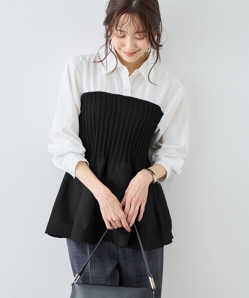 ROPE' PICNIC（ロペピクニック）の「シャツドッキングペプラムニット（シャツ/ブラウス・レディース・ブラック/ブラウン/ライトグレー・FREE）」の7枚目の写真