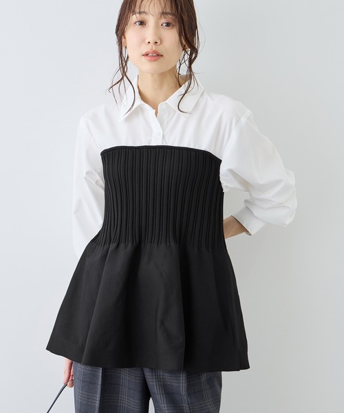 ROPE' PICNIC（ロペピクニック）の「シャツドッキングペプラムニット（シャツ/ブラウス・レディース・ブラック/ブラウン/ライトグレー・FREE）」の8枚目の写真