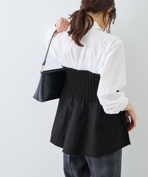 ROPE' PICNIC（ロペピクニック）の「シャツドッキングペプラムニット（シャツ/ブラウス・レディース・ブラック/ブラウン/ライトグレー・FREE）」の9枚目の写真