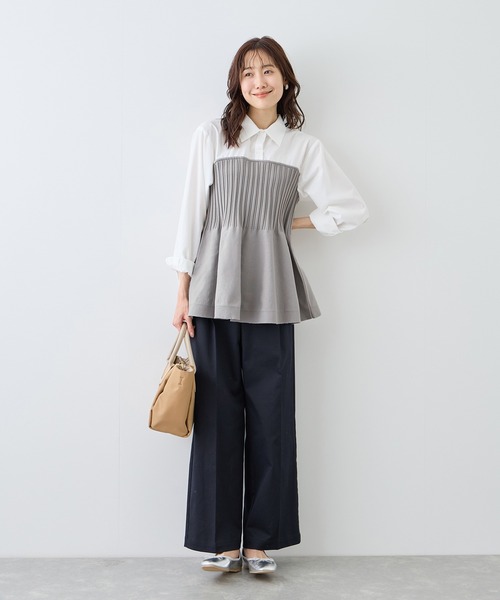 ROPE' PICNIC（ロペピクニック）の「シャツドッキングペプラムニット（シャツ/ブラウス・レディース・ブラック/ブラウン/ライトグレー・FREE）」の10枚目の写真