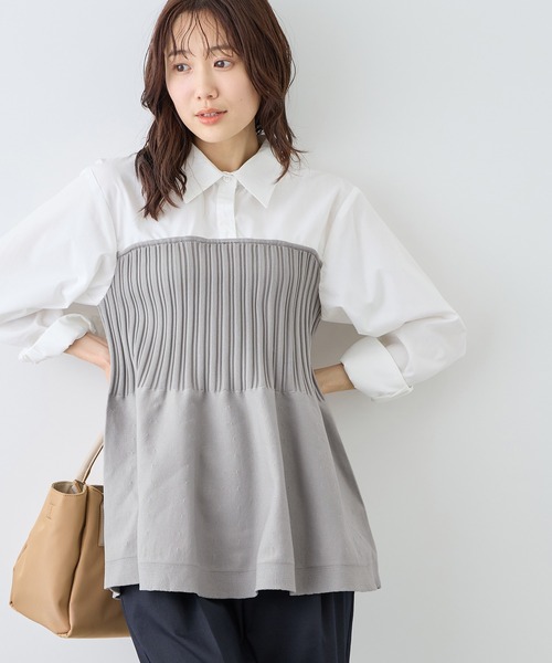 ROPE' PICNIC（ロペピクニック）の「シャツドッキングペプラムニット（シャツ/ブラウス・レディース・ブラック/ブラウン/ライトグレー・FREE）」の12枚目の写真