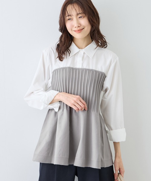 ROPE' PICNIC（ロペピクニック）の「シャツドッキングペプラムニット（シャツ/ブラウス・レディース・ブラック/ブラウン/ライトグレー・FREE）」の13枚目の写真