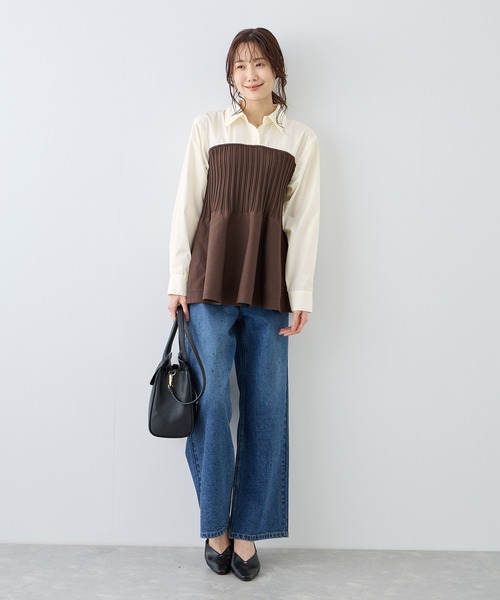 ROPE' PICNIC（ロペピクニック）の「シャツドッキングペプラムニット（シャツ/ブラウス・レディース・ブラック/ブラウン/ライトグレー・FREE）」の16枚目の写真