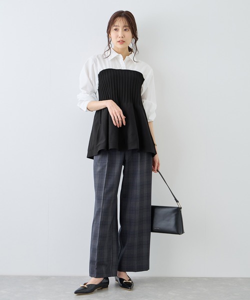 ROPE' PICNIC（ロペピクニック）の「シャツドッキングペプラムニット（シャツ/ブラウス・レディース・ブラック/ブラウン/ライトグレー・FREE）」の4枚目の写真