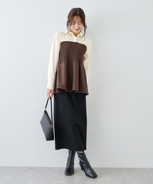 ROPE' PICNIC（ロペピクニック）の「シャツドッキングペプラムニット（シャツ/ブラウス・レディース・ブラック/ブラウン/ライトグレー・FREE）」の20枚目の写真