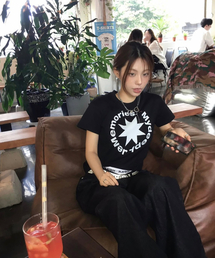 (W)MM CROP ROUND LOGO TEE (BLACK)