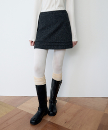 WOOL BLENDED PINTUCK MINI SKIRT CHARCOAL