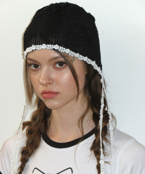 CRANK(クランク)の「レースクロシェボネット_ブラック(ニットキャップ/ビーニー・レディース・その他・FREE)」の1枚目の写真