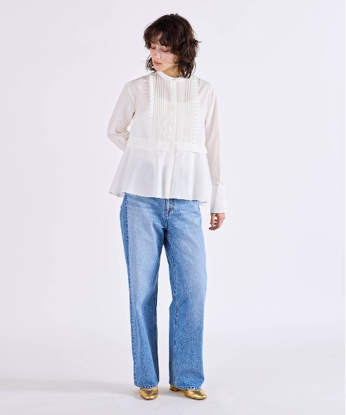 Marilyn Moon（マリリンムーン）の「tuck frill flare shirt（シャツ/ブラウス・レディース・ホワイト/グレー・FREE）」の4枚目の写真