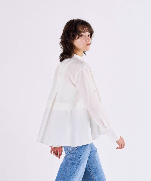 Marilyn Moon（マリリンムーン）の「tuck frill flare shirt（シャツ/ブラウス・レディース・ホワイト/グレー・FREE）」の5枚目の写真