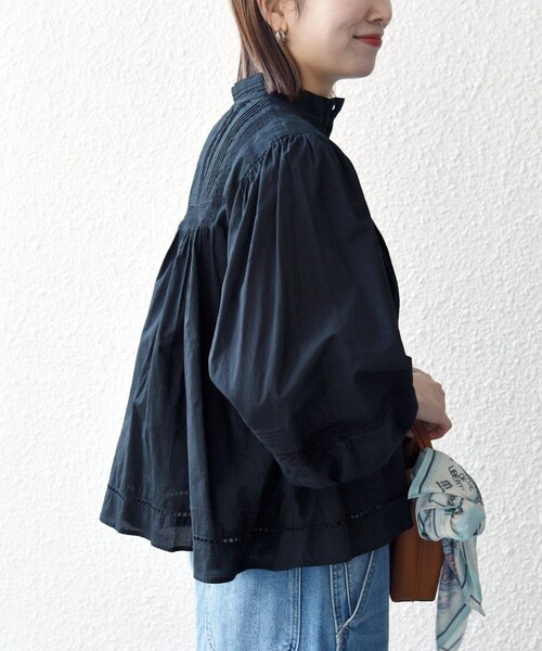 SHIPS any:〈洗濯機可能〉キャンブリック スタンドカラー レース