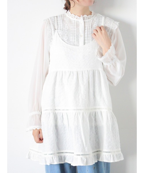 Samansa Mos2(サマンサ モスモス)の「はしごレースティアードキャミチュニック(チュニック・レディース・ブラック/オフホワイト/ネイビー・F)」の2枚目の写真