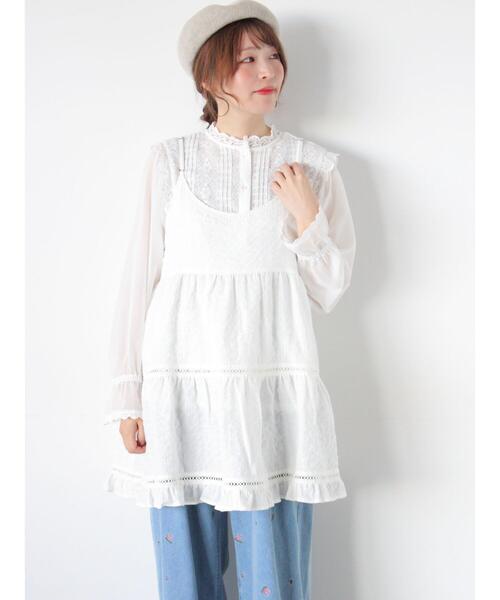 Samansa Mos2(サマンサ モスモス)の「はしごレースティアードキャミチュニック(チュニック・レディース・ブラック/オフホワイト/ネイビー・F)」の11枚目の写真