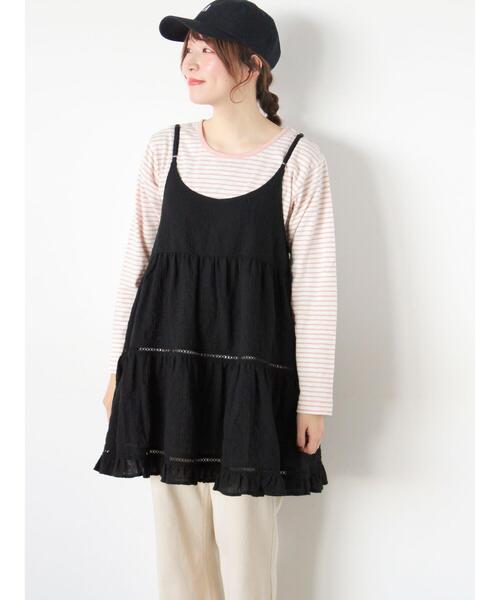 Samansa Mos2(サマンサ モスモス)の「はしごレースティアードキャミチュニック(チュニック・レディース・ブラック/オフホワイト/ネイビー・F)」の10枚目の写真