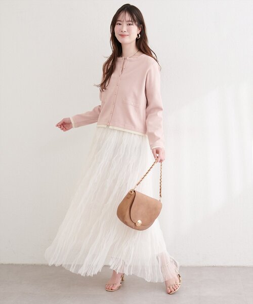 natural couture（ナチュラルクチュール）の「チュールクリンクルスカート（スカート・レディース・ピンクベージュ/オフホワイト/チャコールグレー・FREE）」の6枚目の写真