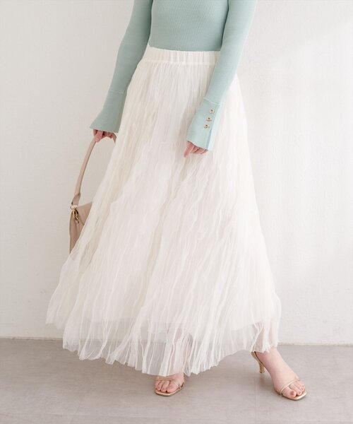 natural couture（ナチュラルクチュール）の「チュールクリンクルスカート（スカート・レディース・ピンクベージュ/オフホワイト/チャコールグレー・FREE）」の7枚目の写真