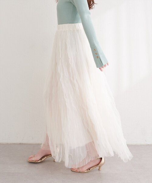 natural couture（ナチュラルクチュール）の「チュールクリンクルスカート（スカート・レディース・ピンクベージュ/オフホワイト/チャコールグレー・FREE）」の9枚目の写真