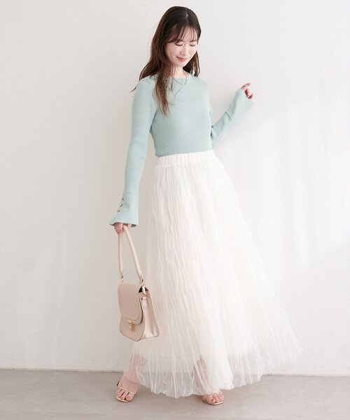 natural couture（ナチュラルクチュール）の「チュールクリンクルスカート（スカート・レディース・ピンクベージュ/オフホワイト/チャコールグレー・FREE）」の10枚目の写真