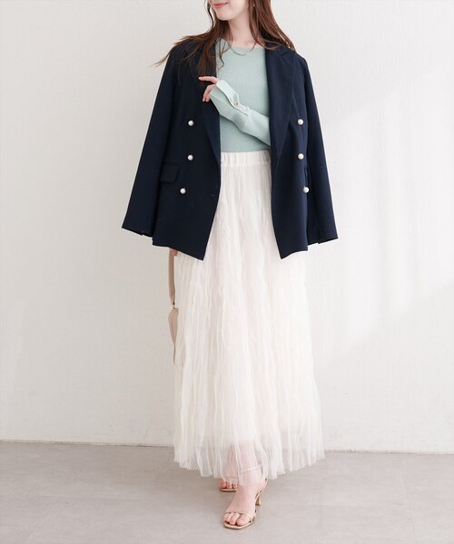 natural couture（ナチュラルクチュール）の「チュールクリンクルスカート（スカート・レディース・ピンクベージュ/オフホワイト/チャコールグレー・FREE）」の11枚目の写真