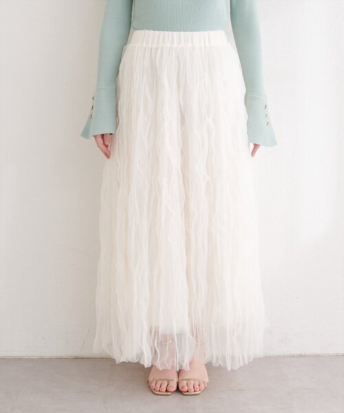 natural couture（ナチュラルクチュール）の「チュールクリンクルスカート（スカート・レディース・ピンクベージュ/オフホワイト/チャコールグレー・FREE）」の12枚目の写真
