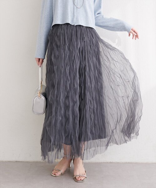 natural couture（ナチュラルクチュール）の「チュールクリンクルスカート（スカート・レディース・ピンクベージュ/オフホワイト/チャコールグレー・FREE）」の18枚目の写真