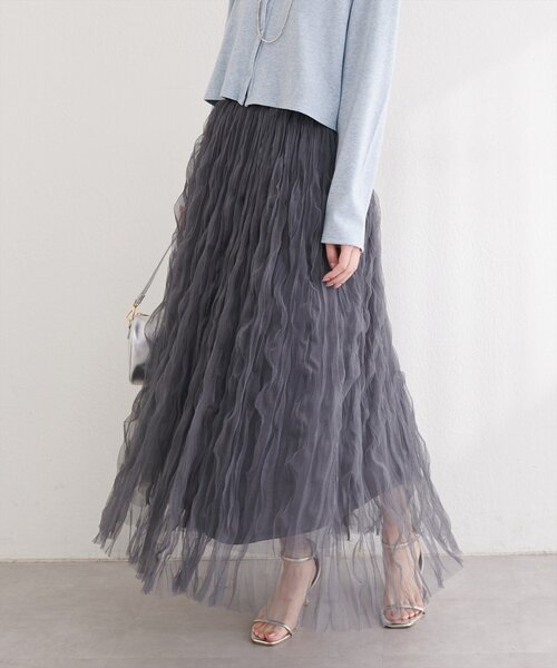 natural couture（ナチュラルクチュール）の「チュールクリンクルスカート（スカート・レディース・ピンクベージュ/オフホワイト/チャコールグレー・FREE）」の19枚目の写真