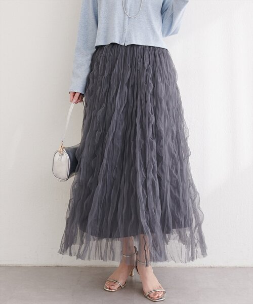 natural couture（ナチュラルクチュール）の「チュールクリンクルスカート（スカート・レディース・ピンクベージュ/オフホワイト/チャコールグレー・FREE）」の20枚目の写真