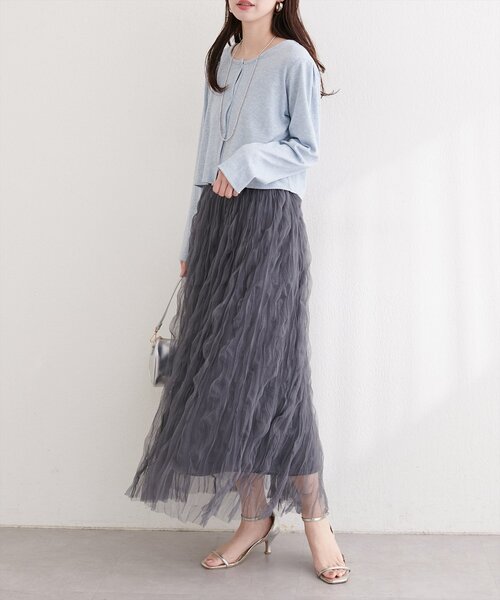 natural couture（ナチュラルクチュール）の「チュールクリンクルスカート（スカート・レディース・ピンクベージュ/オフホワイト/チャコールグレー・FREE）」の21枚目の写真